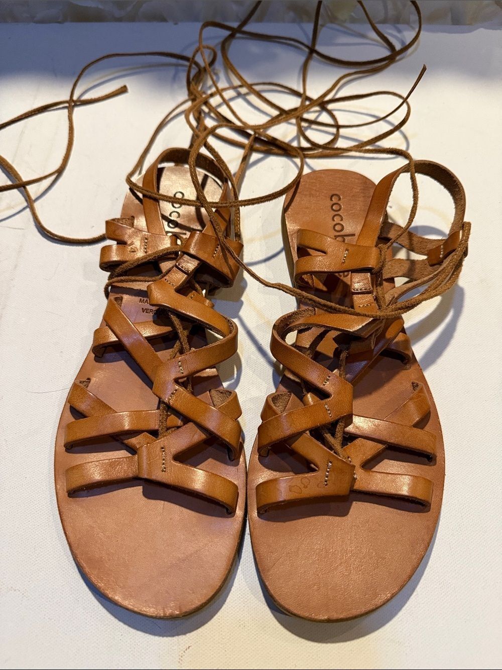 Cocobelle Tan Leather Lace-Up Gladiator Sandals